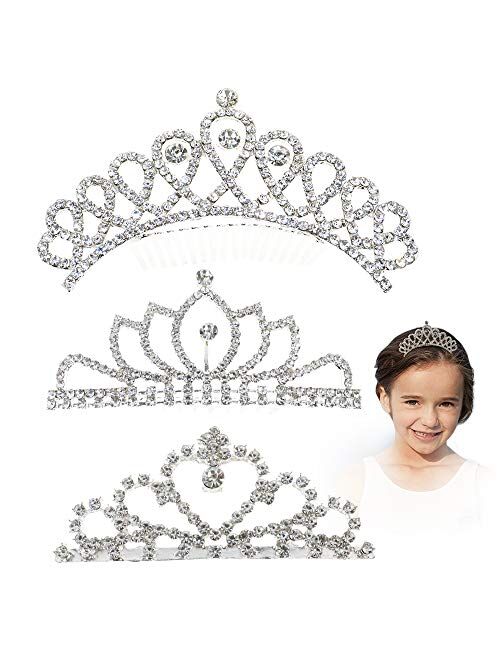 NODG 3 Pieces Silver Tiaras Crown with Hair Comb Mini Tiaras Crown for Girls Princess Crystal Shiny Hair Accessories for Girls Hair Cute Hair Accessories (3 Styles)