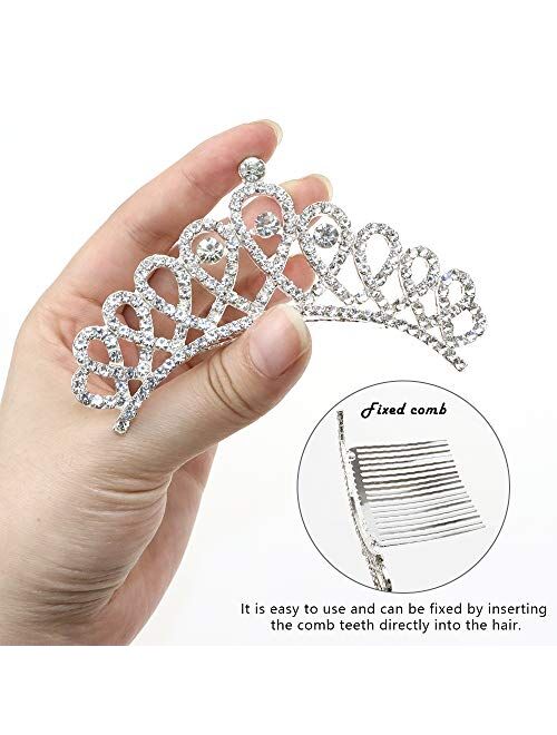 NODG 3 Pieces Silver Tiaras Crown with Hair Comb Mini Tiaras Crown for Girls Princess Crystal Shiny Hair Accessories for Girls Hair Cute Hair Accessories (3 Styles)