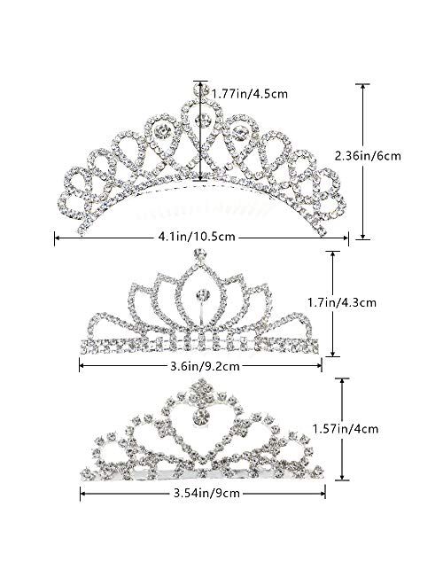 NODG 3 Pieces Silver Tiaras Crown with Hair Comb Mini Tiaras Crown for Girls Princess Crystal Shiny Hair Accessories for Girls Hair Cute Hair Accessories (3 Styles)