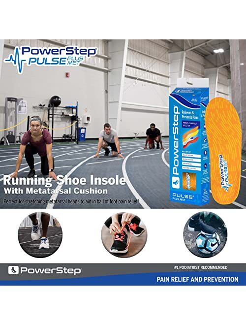 Powerstep PULSE Plus Insole, Running Shoe Insert for Men and Women, Ball of Foot Pain Relief Insoles with Metatarsal Support