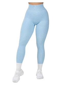 Women Ribbed Seamless Leggings High Waisted Workout Gym Yoga Pants