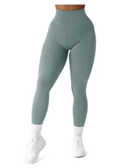 Women Ribbed Seamless Leggings High Waisted Workout Gym Yoga Pants