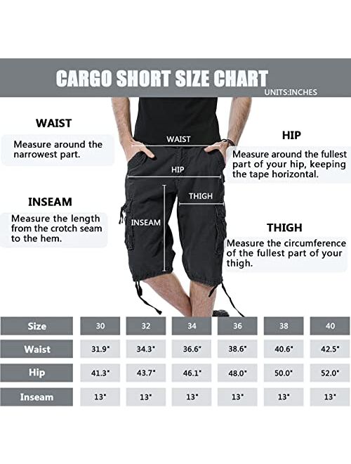 TRGPSG Men's Cargo Shorts, Relaxed Fit Capri Cotton Shorts, Below Knee 13" Inseam Casual Shorts Multi-Pocket Camo Shorts