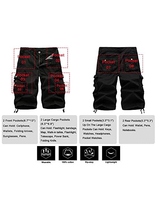 TRGPSG Men's Cargo Shorts, Relaxed Fit Capri Cotton Shorts, Below Knee 13" Inseam Casual Shorts Multi-Pocket Camo Shorts