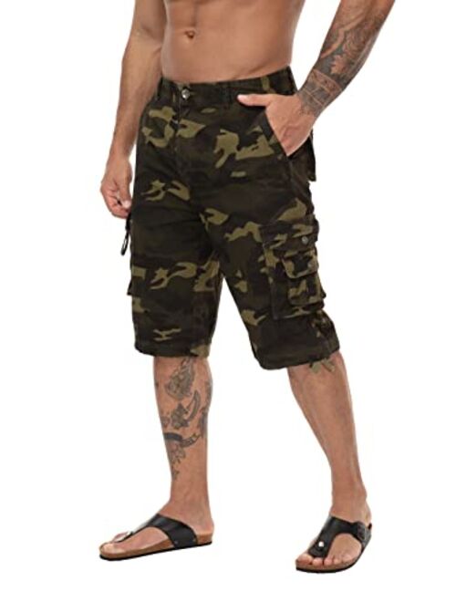 TRGPSG Men's Cargo Shorts, Relaxed Fit Capri Cotton Shorts, Below Knee 13" Inseam Casual Shorts Multi-Pocket Camo Shorts