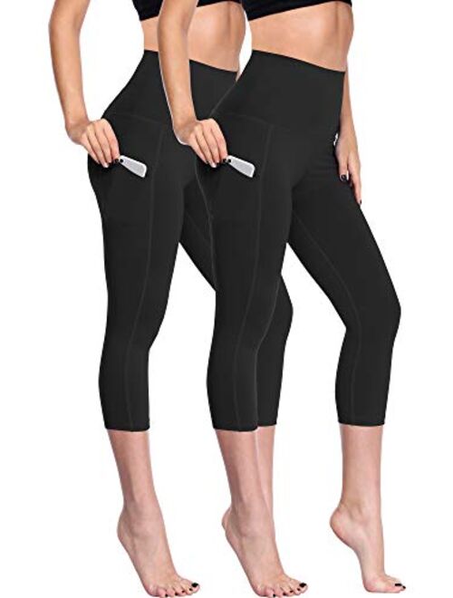 Neleus Women's Tummy Control High Waist Capri Running Leggings Yoga Pants with Pocket