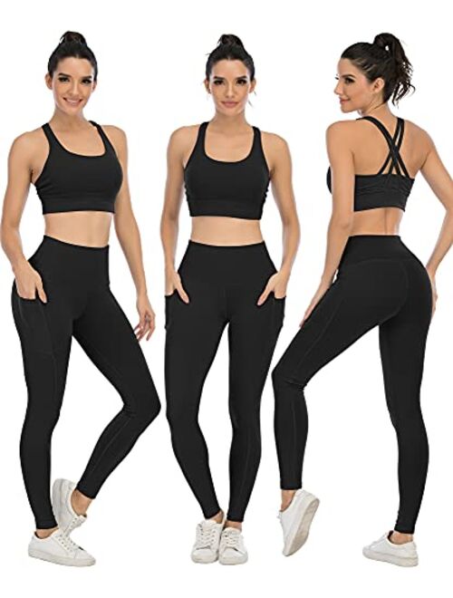 CHRLEISURE 3 Packs Leggings with Pockets for Women, High Waisted Tummy Control Workout Yoga Pants