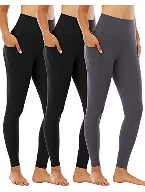 CHRLEISURE 3 Packs Leggings with Pockets for Women, High Waisted Tummy Control Workout Yoga Pants