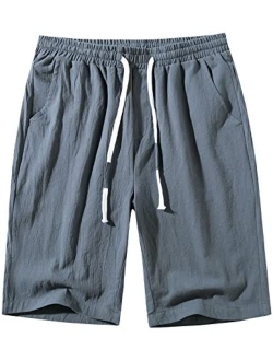 PARKLEES Men's Classic Fit Linen Shorts Casual Elastic Waist Drawstring Summer Beach Short