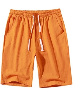 PARKLEES Men's Classic Fit Linen Shorts Casual Elastic Waist Drawstring Summer Beach Short