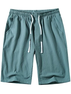 PARKLEES Men's Classic Fit Linen Shorts Casual Elastic Waist Drawstring Summer Beach Short