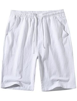 PARKLEES Men's Classic Fit Linen Shorts Casual Elastic Waist Drawstring Summer Beach Short