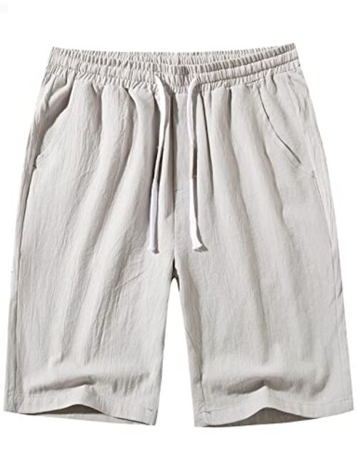 PARKLEES Men's Classic Fit Linen Shorts Casual Elastic Waist Drawstring Summer Beach Short