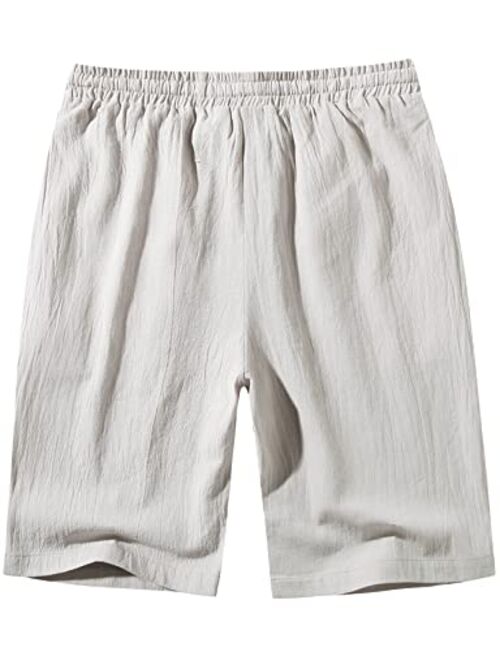 PARKLEES Men's Classic Fit Linen Shorts Casual Elastic Waist Drawstring Summer Beach Short