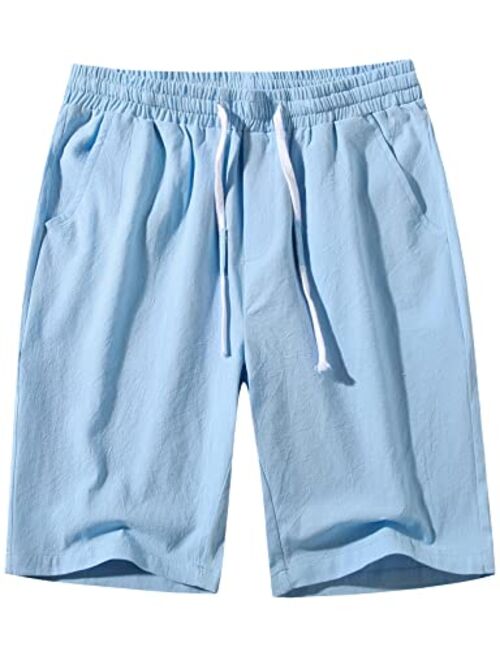 PARKLEES Men's Classic Fit Linen Shorts Casual Elastic Waist Drawstring Summer Beach Short