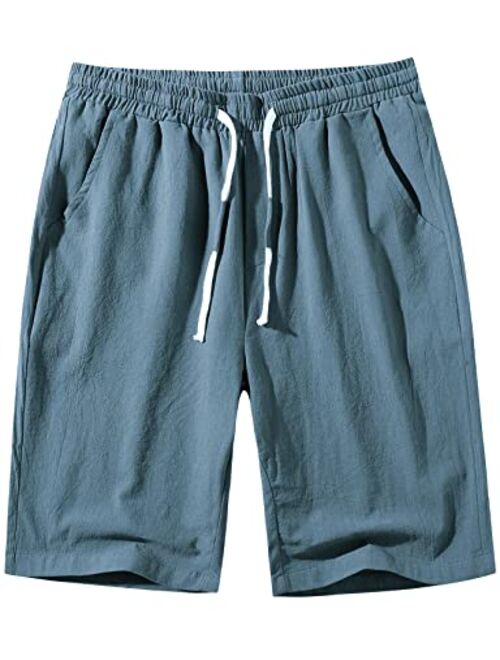 PARKLEES Men's Classic Fit Linen Shorts Casual Elastic Waist Drawstring Summer Beach Short