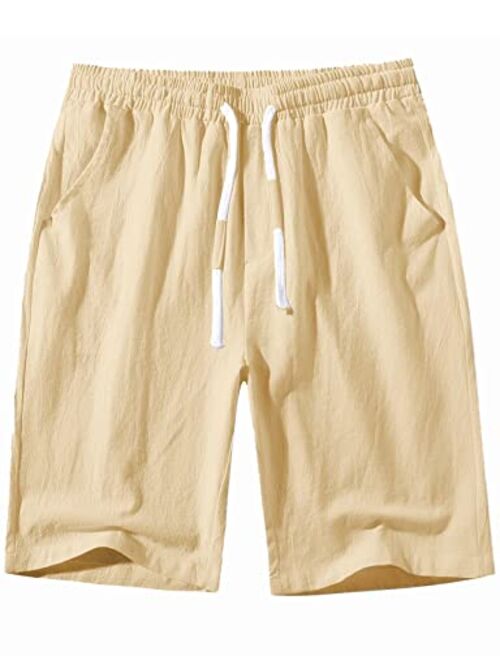 PARKLEES Men's Classic Fit Linen Shorts Casual Elastic Waist Drawstring Summer Beach Short