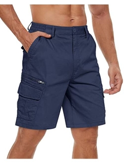 TACVASEN Men's Cotton Flat Shorts Classic-Fit Golf Shorts Casual Cargo Shorts with 7 Pockets