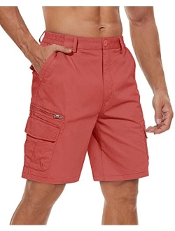 TACVASEN Men's Cotton Flat Shorts Classic-Fit Golf Shorts Casual Cargo Shorts with 7 Pockets