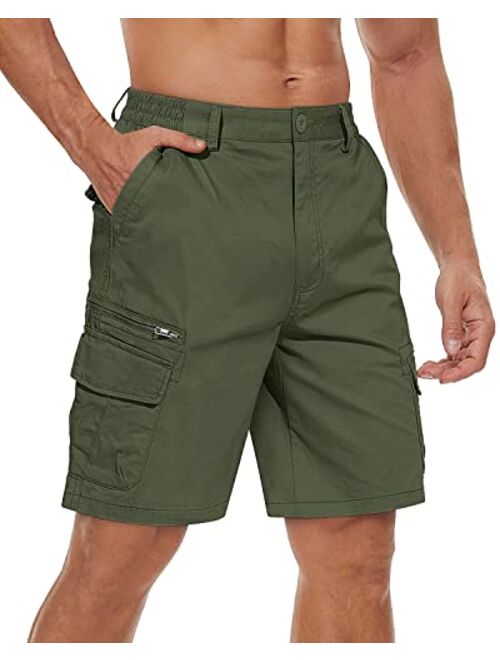 TACVASEN Men's Cotton Flat Shorts Classic-Fit Golf Shorts Casual Cargo Shorts with 7 Pockets