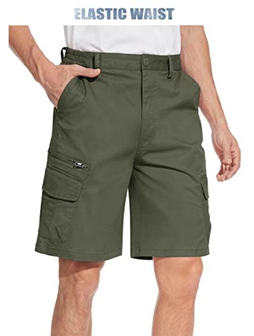 TACVASEN Men's Cotton Flat Shorts Classic-Fit Golf Shorts Casual Cargo Shorts with 7 Pockets