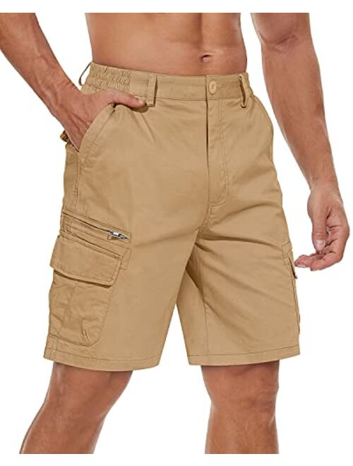 TACVASEN Men's Cotton Flat Shorts Classic-Fit Golf Shorts Casual Cargo Shorts with 7 Pockets