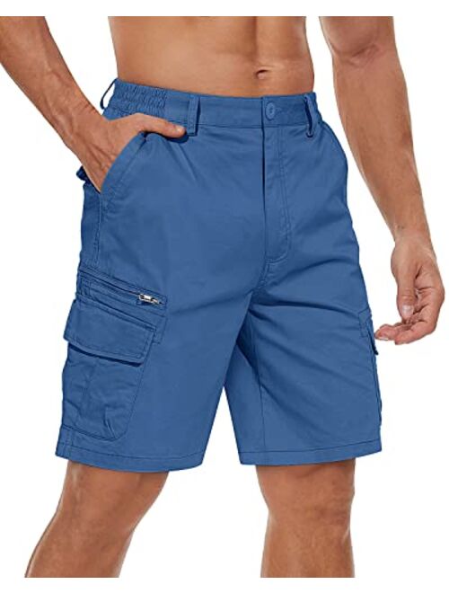 TACVASEN Men's Cotton Flat Shorts Classic-Fit Golf Shorts Casual Cargo Shorts with 7 Pockets