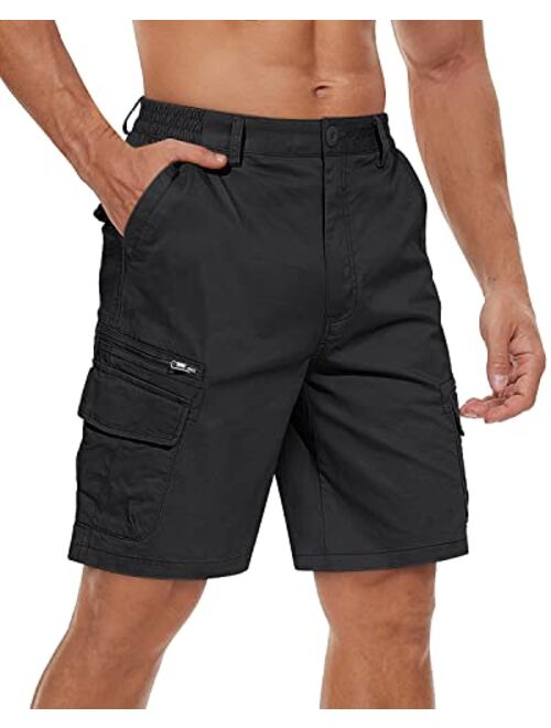 TACVASEN Men's Cotton Flat Shorts Classic-Fit Golf Shorts Casual Cargo Shorts with 7 Pockets