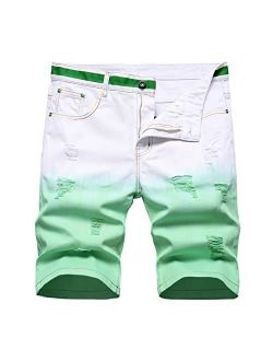 LONGBIDA Men's Denim Shorts Classic Fit Fashion Ripped Casual Short Jeans for Men