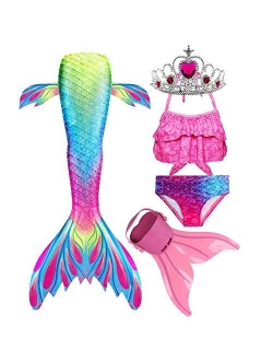 Feeyakie Swimmable Mermaid Tails for Swimming with Monofin Swimsuit Costume Cosplay, Bikini Sets Girls Kids Cospaly Gift