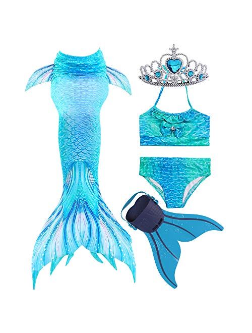 Feeyakie Swimmable Mermaid Tails for Swimming with Monofin Swimsuit Costume Cosplay, Bikini Sets Girls Kids Cospaly Gift