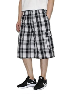 AIRNINE Men's Cargo Plaid Relaxed Loose Fit Shorts (S to 6XL)