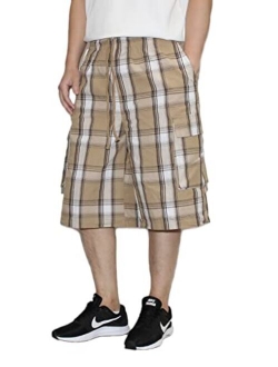 AIRNINE Men's Cargo Plaid Relaxed Loose Fit Shorts (S to 6XL)