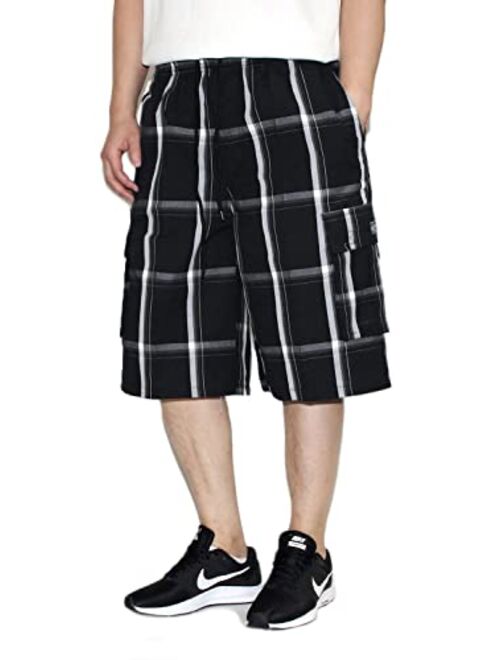 AIRNINE Men's Cargo Plaid Relaxed Loose Fit Shorts (S to 6XL)