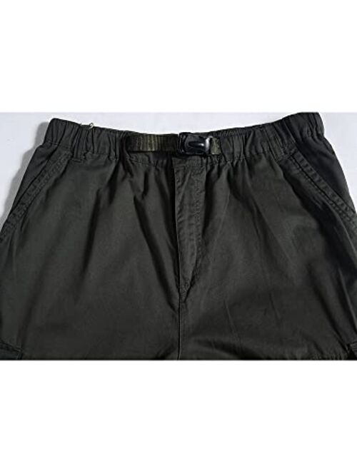 Kinghua Baggy Cargo Shorts for Men Elastic Waist Loose Fit Cotton Twill Below Knee Long Shorts