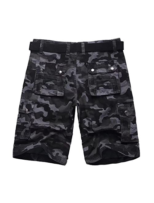 Bellnorth Mens Cargo Shorts Camouflage Work Pants Belted Cotton Outdoor Tactical Pants