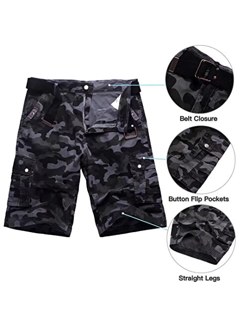 Bellnorth Mens Cargo Shorts Camouflage Work Pants Belted Cotton Outdoor Tactical Pants