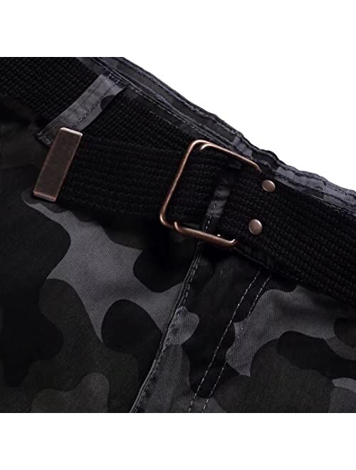 Bellnorth Mens Cargo Shorts Camouflage Work Pants Belted Cotton Outdoor Tactical Pants