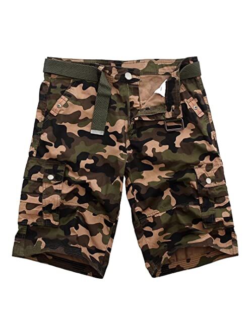 Bellnorth Mens Cargo Shorts Camouflage Work Pants Belted Cotton Outdoor Tactical Pants