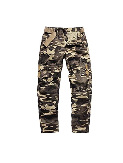 Bellnorth Mens Cargo Shorts Camouflage Work Pants Belted Cotton Outdoor Tactical Pants