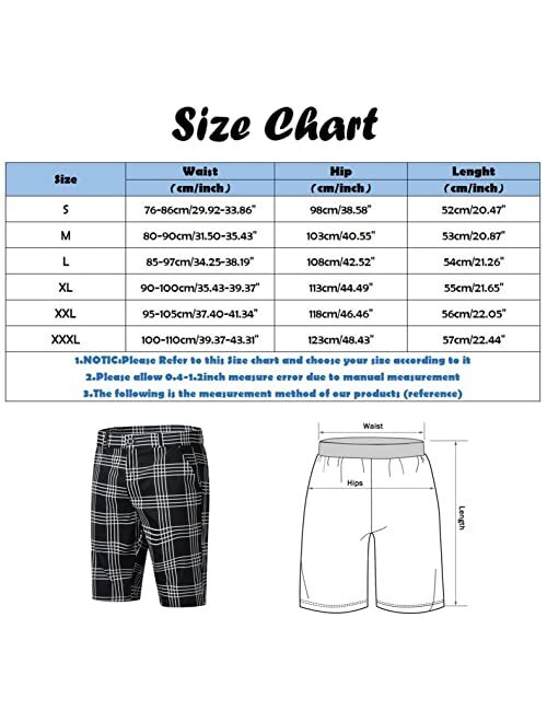 Veki Men's Skinny Fit Dress Shorts, Mens Plaid Print Elastic Waist Shorts 9" Inseam Stretch Chino Short Dress Pants Mens Shorts