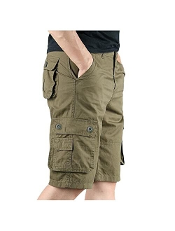 aihihe Black Mens Belted Cargo Shorts Big and Tall Multi-Pocket Cotton Twill Bermuda Camo Shorts Beach Shorts