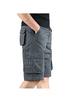 aihihe Black Mens Belted Cargo Shorts Big and Tall Multi-Pocket Cotton Twill Bermuda Camo Shorts Beach Shorts