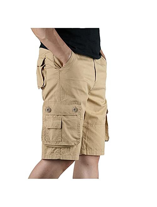 aihihe Black Mens Belted Cargo Shorts Big and Tall Multi-Pocket Cotton Twill Bermuda Camo Shorts Beach Shorts