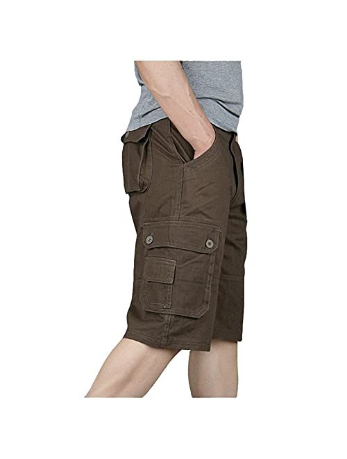 aihihe Black Mens Belted Cargo Shorts Big and Tall Multi-Pocket Cotton Twill Bermuda Camo Shorts Beach Shorts