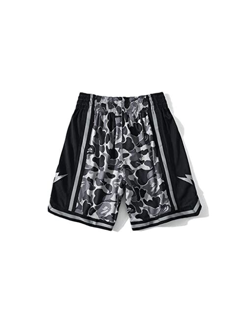 Yiser Bape Shorts Men Womens Trendy Camo Striped Patchwork Graphic Shorts Casual Sport Jogger Beach Shorts Drawstring Pants