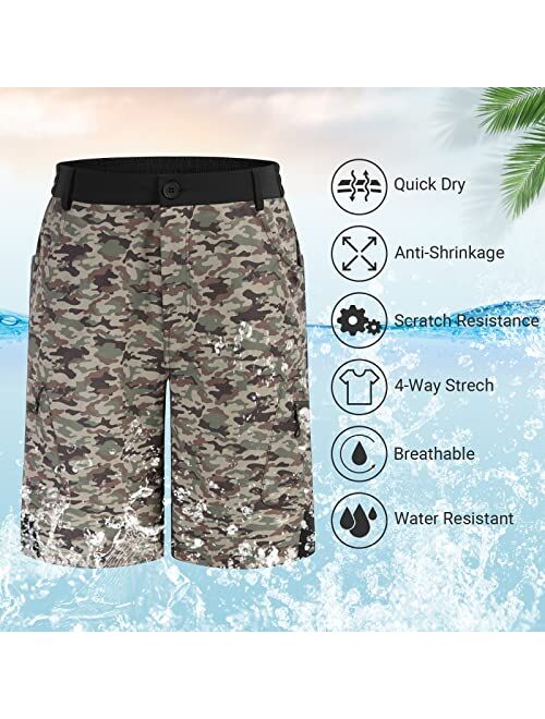 JACK SMITH Men's Cargo Hiking Shorts UPF 50+ Camo Water Resistant Quick Dry Outdoor Shorts Elastic Waist with 5 Pockets S-XXL