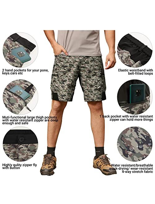 JACK SMITH Men's Cargo Hiking Shorts UPF 50+ Camo Water Resistant Quick Dry Outdoor Shorts Elastic Waist with 5 Pockets S-XXL