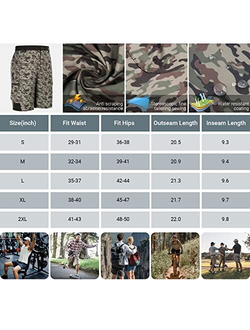 JACK SMITH Men's Cargo Hiking Shorts UPF 50+ Camo Water Resistant Quick Dry Outdoor Shorts Elastic Waist with 5 Pockets S-XXL