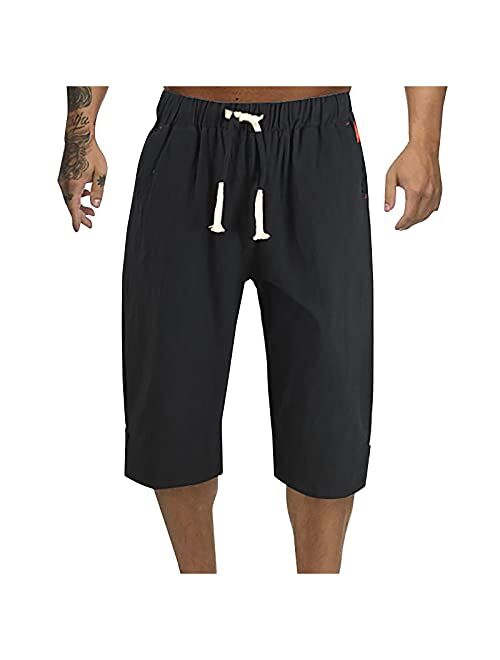 Cleeyys Cargo Joggers Lightweight Quick Dry Drawstring Shorts Men Long Home Outdoor Shorts Men Sport Loose Men Gym Shorts